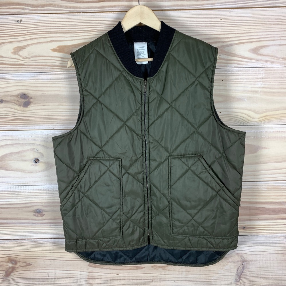 Vtg Walls‎ Blizzard-Pruf Vest Mens L Green Quilted Insulated Full Zip USA 0832